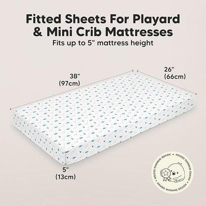 2-Pack Mini Crib Sheets Fitted - 38x26 Pack N Play Sheets for Pack and Play Mattress, Organic Cotton, Soft & Breathable Playard Bedding, Neutral Mini Toddler Bed Cover for Boys, Girls (Space Quest)