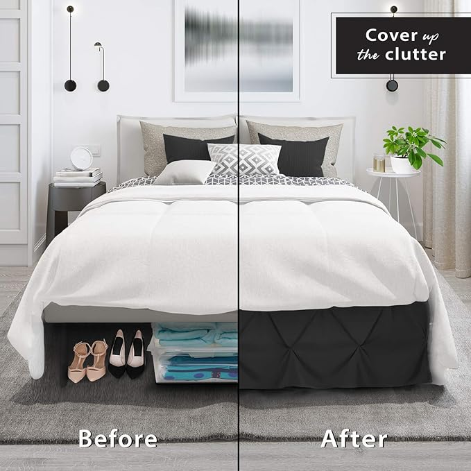 Nestl Black Bed Skirt Full Size, Pinch Pleat Full Bed Skirt, 14" Inch Drop Full Bedskirt, Hotel Quality Black Bed Skirts, Premium Microfiber Bedskirt for Full Bed, Black Full Bed Skirt