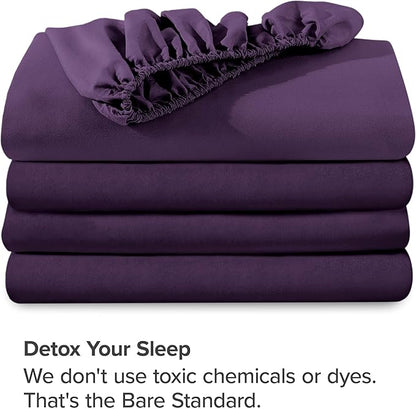 Bare Home 2-Pack Fitted Bottom Sheets Split King - Premium 1800 Ultra-Soft Microfiber - Deep Pocket - 4 Twin XL Fitted Sheets (Split King, Plum)
