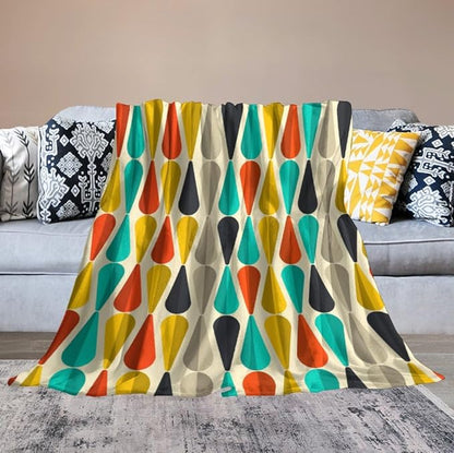 Mid Century Throw Blanket, Modern Drop Shape Retro Colors Boho Orange Teal Black Geometric Pattern Throws Blankets for aby Toddler Dog Cat 30"x40"