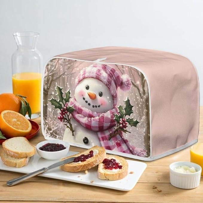 ZFRXIGN Christmas Snowman Toaster Covers 4 Slice Toaster Cover for Home Kitchen Decor Accessories Small Appliance Covers with Top Handle Toaster Oven Cover Washable Pink