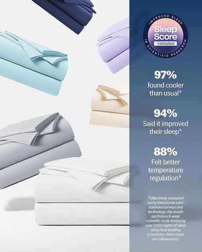 REST® Evercool®+ Starter Sheet Set, King, White, Breathable Bed Sheets for Hot Sleeper and Night Sweats, with Pillowcases, with Ionic+ Self-Cleaning Silver Yarn for Sensitive Skin, 3PCS No Flat Sheet