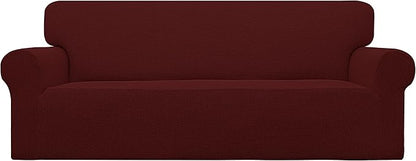 Easy-Going Stretch Oversized Sofa Slipcover 1-Piece Sofa Cover Furniture Protector Couch Soft with Elastic Bottom for Kids, Polyester Spandex Jacquard Fabric Small Checks Wine