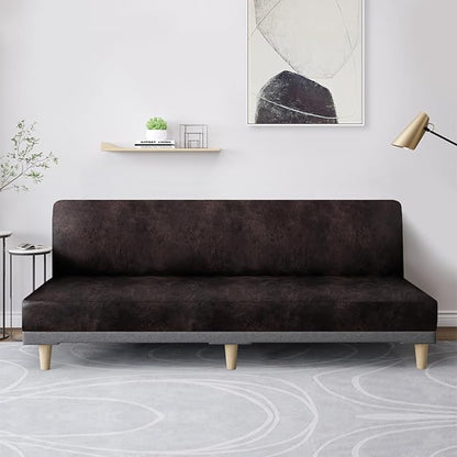 molasofa Leather Like Stretch Futon Slipcover Armless Futon Bed Sofa Cover Furniture Protector with Elastic Bottom, Soft and Washable Futon Cover for Sofa Bed Stay in Place（X Larger，Chocolate）