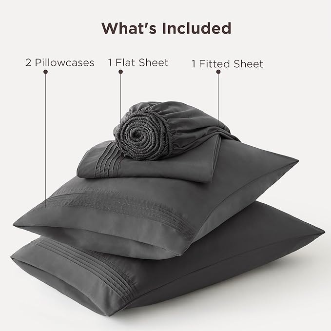 Bedsure Deep Pocket King Sheet Set - Fits Mattresses Up to 21 Inches Thick - 4 Piece GentleSoft Bed Sheets, Moisture Wicking, Soft & Cooling Bedsheet & Pillowcases, Easy & Secure Fit, Dark Grey