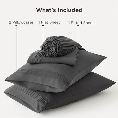 Bedsure Deep Pocket Queen Sheets Set - Fits Mattresses Up to 21 Inches Thick - 4 Piece GentleSoft Bed Sheets, Moisture Wicking, Soft & Cooling Bedsheet & Pillowcases, Easy & Secure Fit, Dark Grey