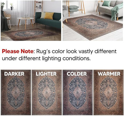 Keen Home Design 5x7 Rug - Machine Washable Area Rug with Non-Slip Backing, Ideal for Living Room, Dining Room, Bedroom - Vintage, Easy Clean, Durable, Low Pile Rug - (5' x 7')