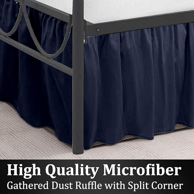 SKY BEDDINGS - Queen Size Ruffled Bed Skirt with Split Corners - 12 Inch Drop Dust Ruffle Bed Skirt with Platform Three Sided Coverage - 100% Microfiber, Navy Blue