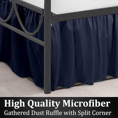 SKY BEDDINGS - Queen Size Ruffled Bed Skirt with Split Corners - 14 Inch Drop Dust Ruffle Bed Skirt with Platform Three Sided Coverage - 100% Microfiber, Navy Blue