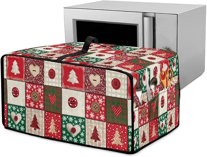 Christmas Holiday Decor Toaster Oven Cover Countertop Convection Oven Cover Smart Microwave Oven Accessories and Decor, M, 16.5 x 20.5 x 10 Inches, Christmas Patchwork Print Red Green