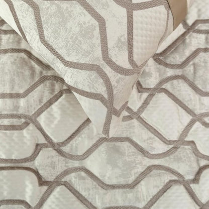 The HomeCentric King/Queen/Twin Ivory & Silver Decorative CA King 86"x18" Bed Runner with 2 Pillow Cover, Lattice & Quilted Bed Scarf on Jacquard Silk Fabric - Ivory Delicacy