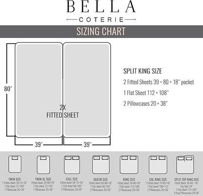 Bella Coterie Luxury Bamboo Viscose Split King Size Sheet Set | 2 Fitted Sheets for Sleep Number & Adjustable Beds | 100% Organically Grown | Cooling & Ultra Soft | 18” Deep Pocket [Marigold]
