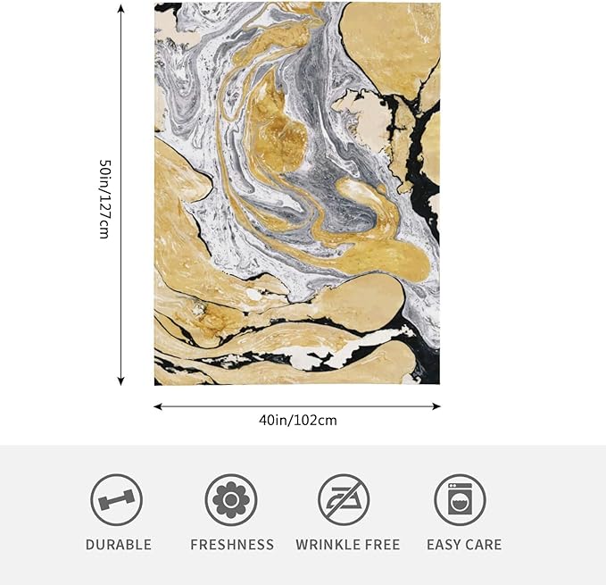 HGOD DESIGNS Gold Golden and Silver Marble Ink Abstract Painting Flannel Fleece Bed Blanket Throw Blanket Lightweight Cozy Plush Blanket for Bedroom Living Rooms Sofa Couch 40"x50"