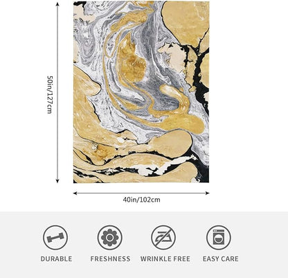 HGOD DESIGNS Gold Golden and Silver Marble Ink Abstract Painting Flannel Fleece Bed Blanket Throw Blanket Lightweight Cozy Plush Blanket for Bedroom Living Rooms Sofa Couch 40"x50"