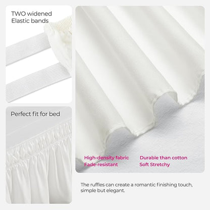 RIMELA Dorm Bed Skirt Twin XL 42 Inch Drop, Easy to Install Extra Long Wrap Around Elastic Dust Ruffle, Warm White Bedskirt Solid Silky Fabric Machine Washable (Twin XL 80“L x 39”W & Twin 75“L x 39”W)