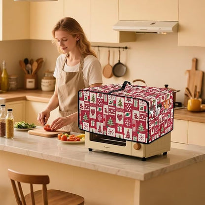 Christmas Decor Air Fryer Toaster Oven Dust Cover Washable Convection Oven Cover Stylish Kitchen Appliance Protector Decorations Countertop Accessories, S, Christmas Patchwork Print