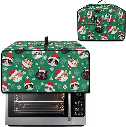 Christmas Decorations Countertop Convection Oven Cover Dust-Proof Toaster Oven Cover with Pockets, Countertop Convection Oven Protector, L, Christmas Hat Cat Paw Snowflake Green