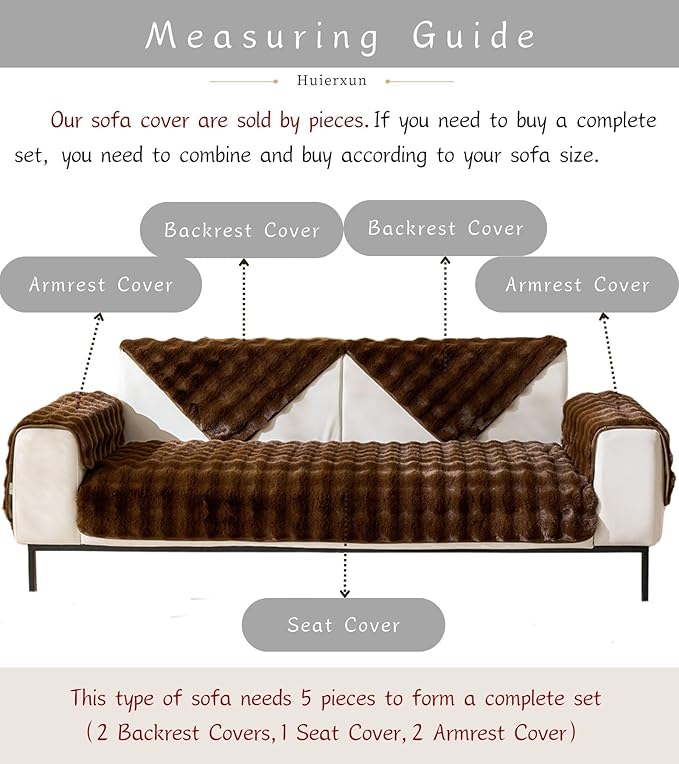 Faux Fur Couch Cover Fuzzy Soft Plush Thick Bubble Sofa Cover Luxury Sectional Couch Covers Luxury Anti-Slip Sofa Slipcover Washable Furniture Protector (Coffee,28"x82")