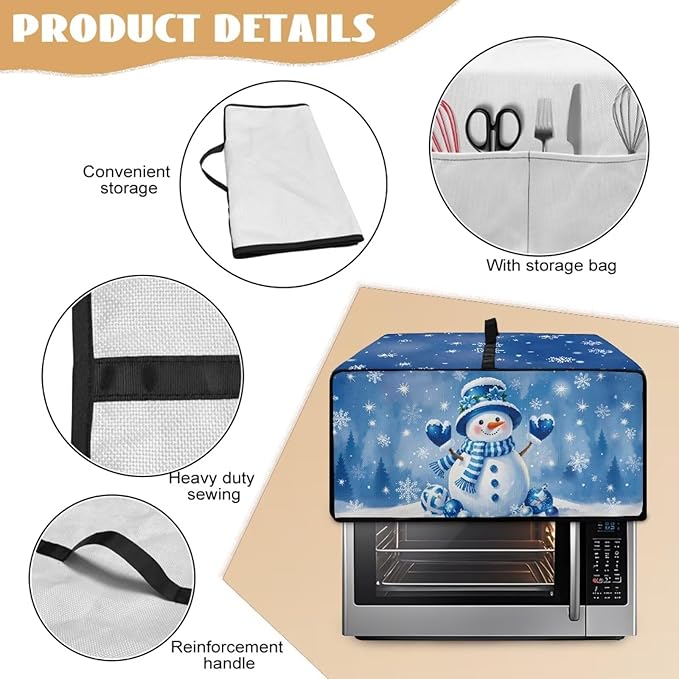 Christmas Toaster Oven Dust Cover Small Kitchen Appliance Cover for Countertop Convection Ovens,Small Appliances, S, 14.5 x 18.5 x 9 Inches, Blue Snowman Snowflake