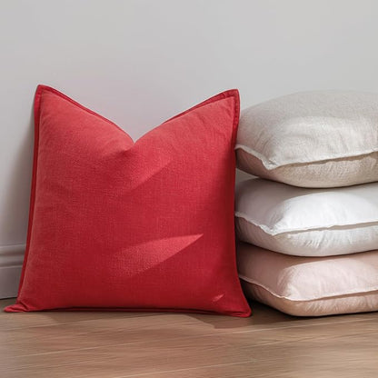 EMEMA Christmas Throw Pillow Covers Decorative Linen Pillow Covers 18x18 Inch Red Boho Farmhouse Neutral Couch Throw Pillows for Bed Pack of 2 Accent Pillowcase Modern Sofa Cushion Livingroom Home
