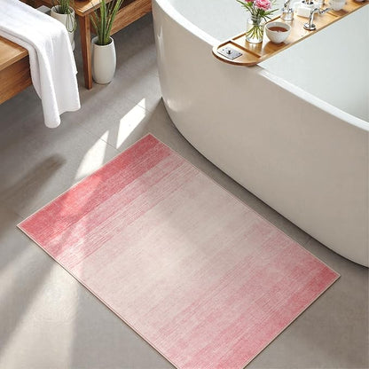 Wonnitar Modern Ombre Small Rug, 2x3 Pink Bathroom Rugs, Contemporary Kitchen Rugs and Mats Washable, Non-Slip Soft Gradient Bedroom Accent Throw Floor Carpet for Bedside Bath Dorm (Pink, 2'x3')