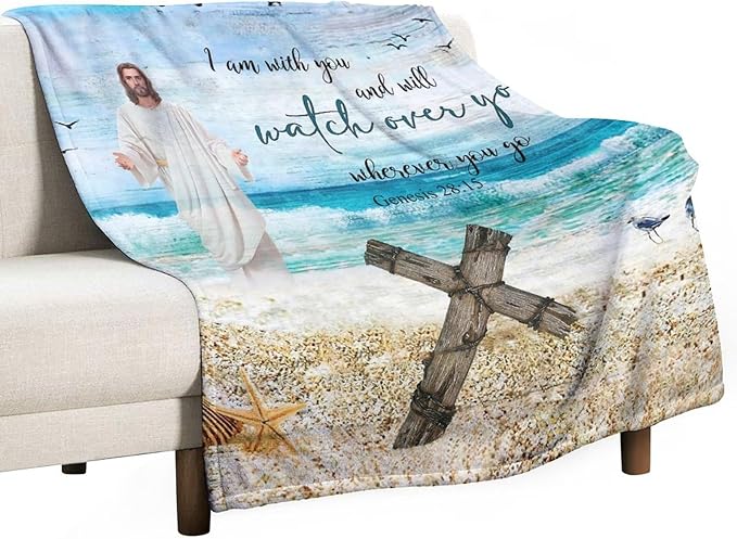 Christian Jesus Blanket Christian Gifts for Women & Men Religious Cross Throw Blanket Jesus Blanket for Kids Adults Soft Warm Cozy Fleece Blanket for Couch Sofa Bed 40"x50"