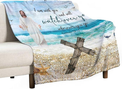 Christian Jesus Blanket Christian Gifts for Women & Men Religious Cross Throw Blanket Jesus Blanket for Kids Adults Soft Warm Cozy Fleece Blanket for Couch Sofa Bed 40"x50"