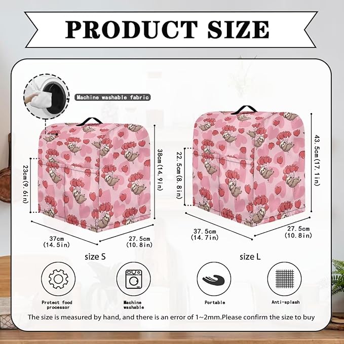 Funny Sloth with Hearts Mixer Cover Stand Mixer Dust Proof Covers with Handle and Front Pockets Kitchen Aid Mixer Cover for 4.5-5 Qt Mixer,Kitchen Coffee Maker Toaster Machine Dust Cover