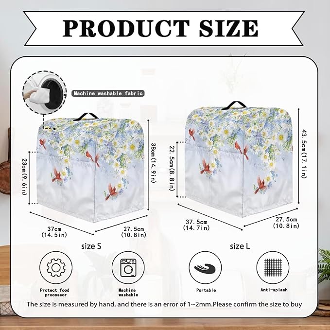 Cardinal Bird with Flower Mixer Dust Covers 6-8 Quart Stand Mixer Covers Protector Accessories Kitchen Decoration