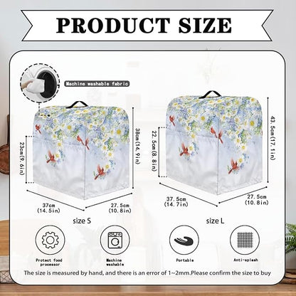 Cardinal Bird with Flower Mixer Dust Covers 4.5-5 Quart Stand Mixer Covers Protector Accessories Kitchen Decoration