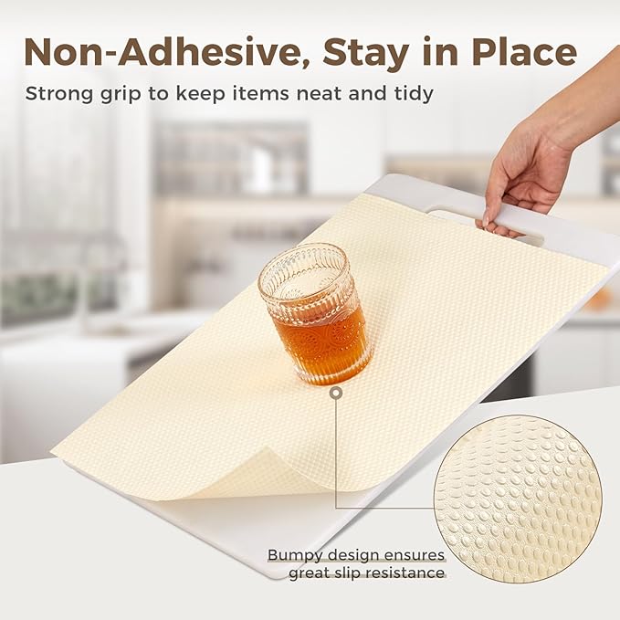 100% EVA Shelf Liner for Kitchen Cabinet, 24" x 240" Drawer Liners Non Adhesive Non Slip Waterproof Plastic Paper, Dresser Pantry Bathroom Refrigerator Protector, Cream