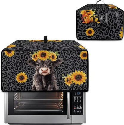 Air Fryer Toaster Oven Dust Cover with Storage Pockets, Stain-resistant Countertop Convection Oven Cover Kitchen Appliance Decor, L, Highland Cow Sunflower Dark Gray