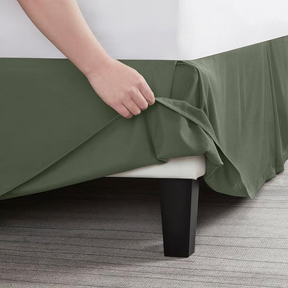 Nestl Olive Green Full Bed Skirt - Full Size Bed Skirt 14 Inch Drop - Brushed Microfiber Bed Skirts - Hotel Quality Pleated Bed Skirt - Shrinkage & Fade Resistant