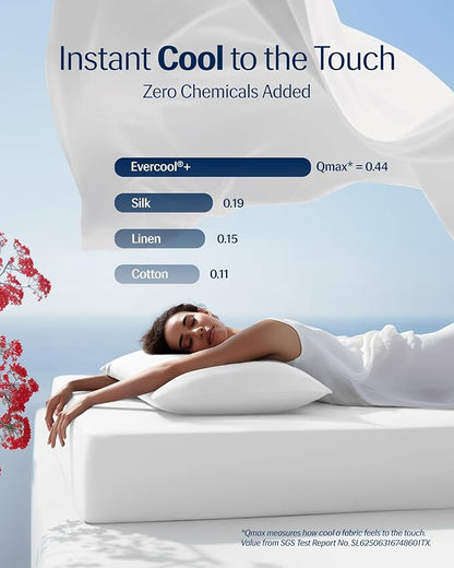 REST® Evercool®+ Starter Sheet Set, Cali King, White, Breathable Bed Sheet for Hot Sleeper and Night Sweats, with Pillowcases, Ionic+ Self-Cleaning Silver Yarn for Sensitive Skin, 3PCS No Flat Sheet