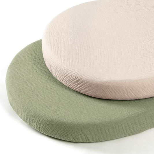lulumoon Baby Muslin Bassinet Sheets: Cotton Bassinet Sheets Neutral for Boys and Girls - Fitted for Oval Rectangle or Hourglass