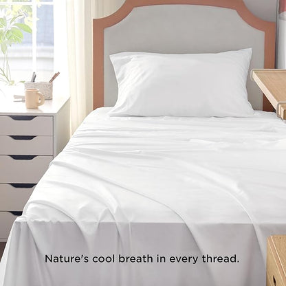 Bedsure Cooling Sheets Twin XL, Rayon Derived from Bamboo, Breathable & Soft Twin XL Sheet Sets, Deep Pocket Up to 16 Inches, Hotel Luxury Silky Dorm Bedding for Hot Sleepers, White