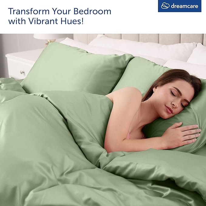 DREAMCARE King Size Sheets Set – 4 pcs Cooling Sheets – up to 21” Deep Pocket King Sheet Set – Hotel Luxury Sheets & Pillowcases – Superior Softness 100% Microfiber with Side Pocket - Sage Green