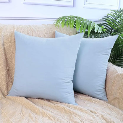 Thmyo 4-Pack 100% Cotton Comfortable Solid Decorative Throw Pillow Case, Square Cushion Cover Pillowcase Sublimation Blank Pillow Covers DIY Throw Pillowcase for Sofa(16x16 inch/ 40x40cm,Light Blue)