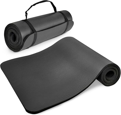 BalanceFrom GoCloud 71x24 Inches Extra Thick Yoga Mat 1-Inch High-Density Foam – Roll-Up Exercise Pad with Double-Sided Non-Slip Surface and Carrying Strap for Pilates and Home Workouts