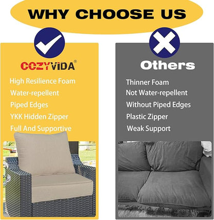 COZYVIDA Outdoor/Indoor 22x24 inch Deep Seat Patio Cushions Set of 2 Resilient Foam Filling Water Repellent Stain-Resistant UV Resistant Weather Resistant Patio Cushions Putty
