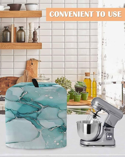 Turquoise Marble Stand Mixer Dust Cover with Storage Pocket & Handles, Fits All Tilt Head & Bowl Lift Modern Aesthetic Kitchen Appliance Cover Organizer Abstract Fluid Art Bag Accessories, 6-8 Quart