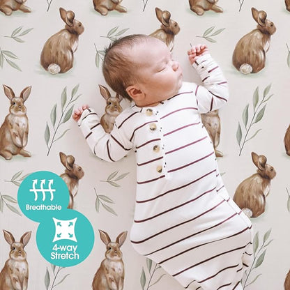 Pack n Play Sheets, BROLEX 2 Pack Mini Crib Sheets,Stretchy Portable Fitted Playard Sheet Set, Convertible Playard Mattress Cover,Ultra Soft Breathable Material,Bunny Nuts