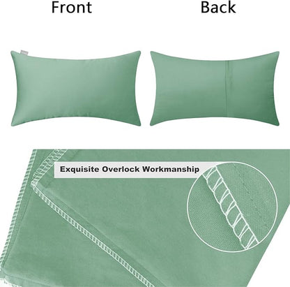 Thmyo 4-Pack 100% Cotton Lumbar Comfortable Solid Decorative Throw Pillow Case, Rectangle Cushion Cover Pillowcase Sublimation Blank Pillow Covers DIY Throw Pillowcase(12x20inch/30x50cm, Mist Green)