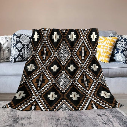 Rustic Western Throw Blanket, Southwestern Bohemian Ethnic Style Native Aztec Pattern Flannel Blanket for Sofa Bed, All Seasons 40"x50"