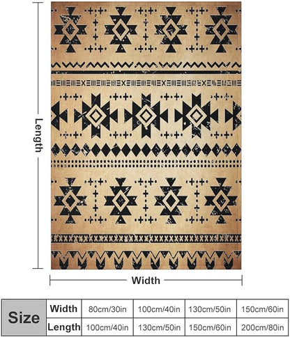 Tribal Aztec Throw Blanket, Southwestern Native Blanket, Vintage Ethnic Abstract Geometric Print Throws Cover for Couch Chair Sofa Bed Outdoor Beach Travel 30"x40"