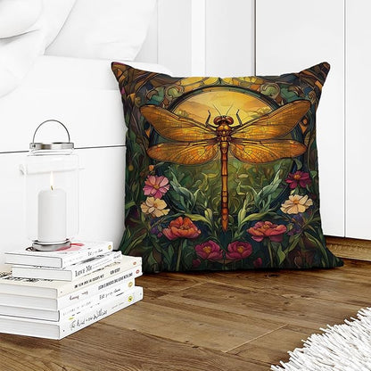YOU FOUND ME William Morris Abstract Vintage Floral Dragonfly Design Throw Pillow Covers Home Decor, Retro Art Deco Pillowcase Cushion Cover for Bed Sofa Living Room, Square 18x18inch (Dragonfly)