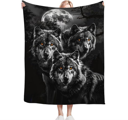 Wolf Throw - Animal Fleece Blanket for Girls, Women, Men & Boys - Soft, Warm & Cozy - 80"x60"