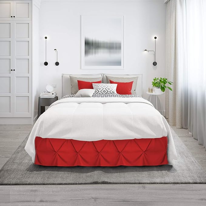 Nestl Red Bed Skirt - Cal King Size, Pinch Pleat, 14" Drop, Hotel Quality, Microfiber