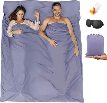 Sleeping Bag Liner,Travel Sheet & Adult Sleep Sack, Camping Sheets Travel Sleep Sack for Backpacking,Hotels & Hostels -Lightweight Single &Double Travel Sheet Camping Sheets
