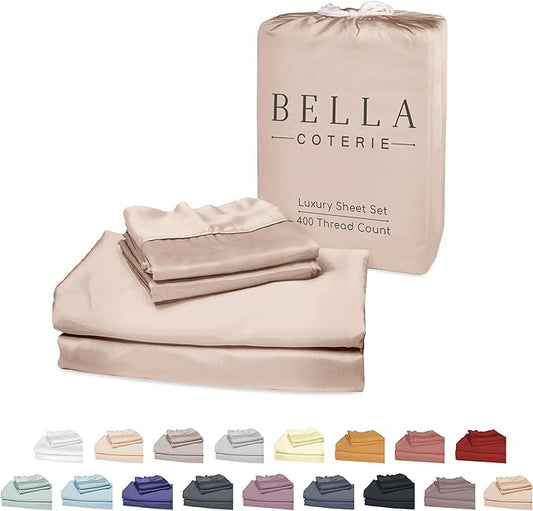 Bella Coterie Luxury Bamboo Viscose Queen Size Sheet Set | 100% Organically Grown | Ultra Soft | Cooling for Hot Sleepers | 18" Deep Pocket [Dusty Rose]